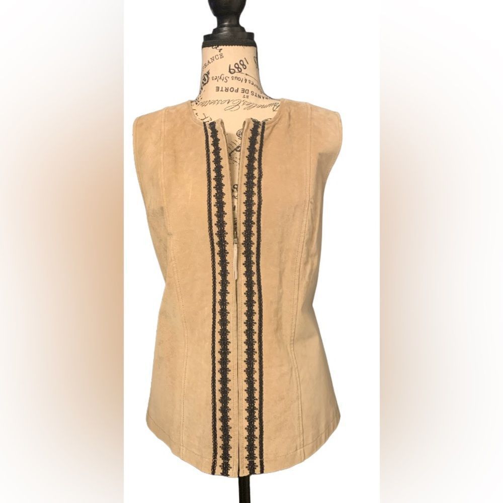 NWOT Vtg JH Collectibles Genuine Leather Suede Embroidered Vest